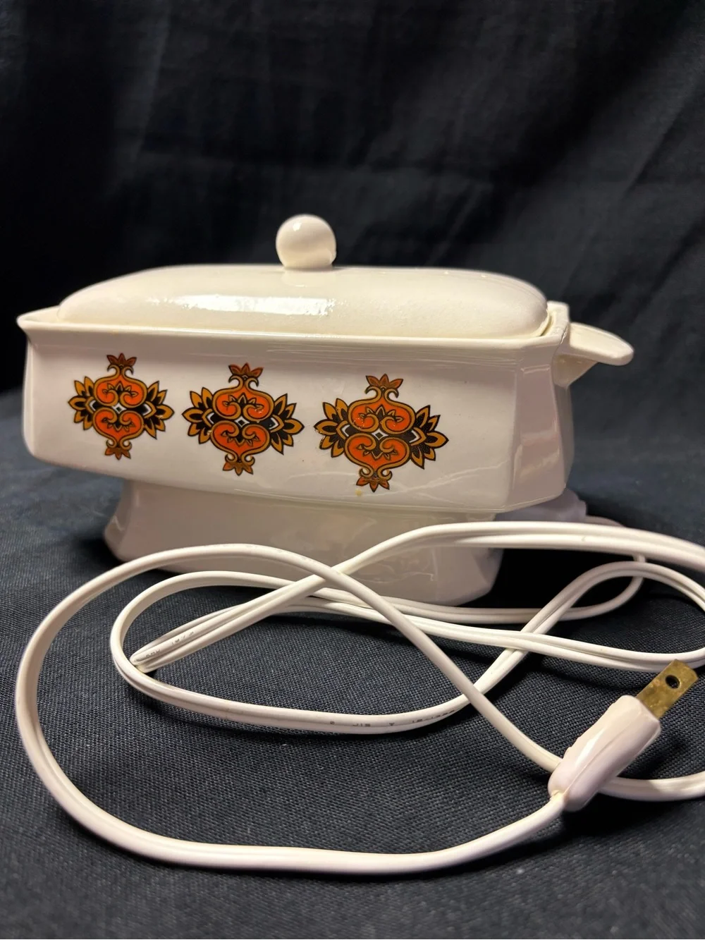 Vintage Japan Ceramic Electric Butter Warmer Tested & Works 1970s Retro Floral